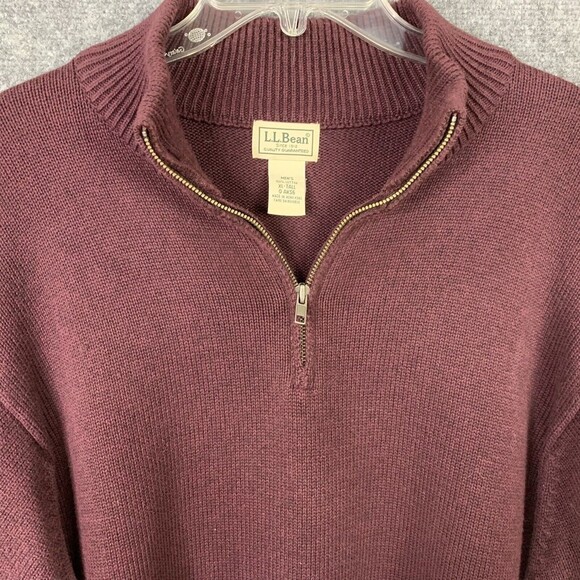 L L  Bean 1/4 Zip Knit Sweater Men XL Tall Long Sleeve Plum Color Cotton - Picture 3 of 11